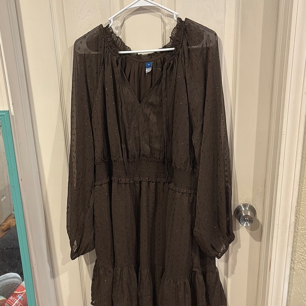 Brown Long Sleeve Wrap Sundress for Casual Occasions